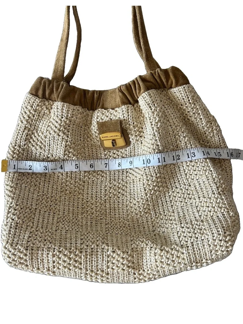 Marc Jacobs Summer Woven Cristina Tote Natural Raffia Suede Shoulder Bag